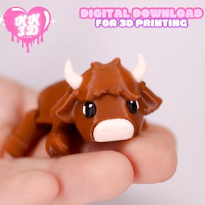 Articulated Highland Cow STL File for 3D Printing, Print in place, Flexi toy