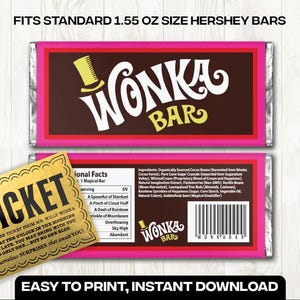 PDF digitale per etichetta della tavoletta di cioccolato Wonka Hershey's da 1,55 once - Confezione fai da te, bomboniera, Halloween, compleanno, matrimonio - StockXplore