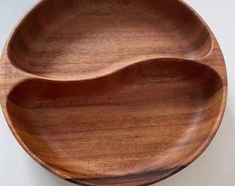 Vassoio portaoggetti in legno intagliato a mano, vassoio per alimenti in legno, vassoio decorativo, piatto per snack, vassoio per tè, vassoio per frutta, design a griglia, circolare, regalo per la festa della mamma