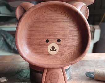 Hand carving Wooden bear Plate,Wooden Food Tray,Decorative Tray,Snack plate,tea tray,Fruit tray,Mother's Day gift,Festival gifts