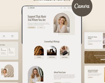 Canva Website Template for Therapists, Counselors & Coaches One-Page incl. Logo Template - Beige