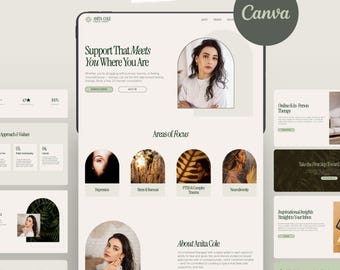Canva Website Template for Therapists, Counselors & Coaches One-Page incl. Logo Template - GREEN