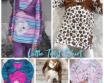 Little Twist Shirt eBook sewing pattern size. 62 - 176 for self-printing (A4 A0 projector including layers) without NZ - NNLCreative