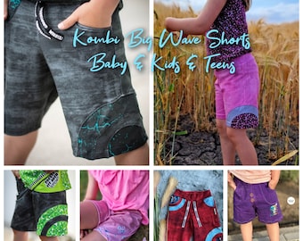 KOMBI Big Wave Shorts eBook Baby + Kids + Teens Shorts Schnittmuster Gr. 74-158 zum Selbstausdrucken (A4 A0 Beamer inkl Ebenen) ohne NZ