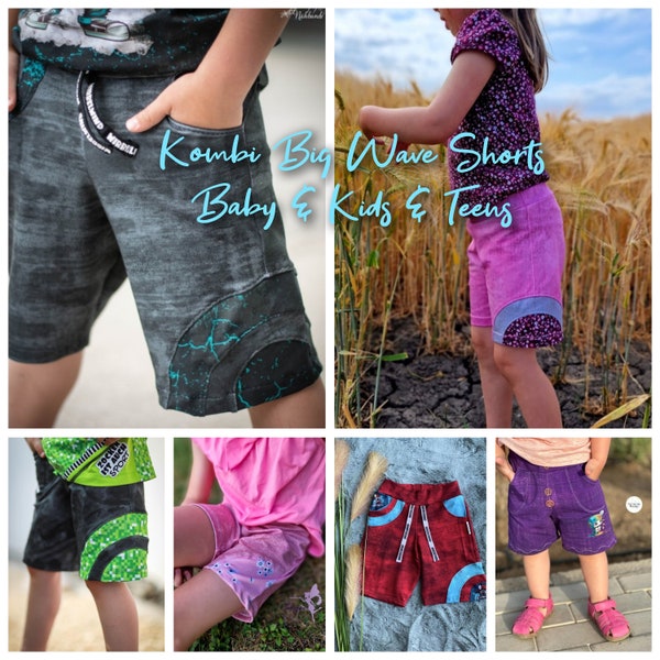 KOMBI Big Wave Shorts eBook Baby + Kids + Teens Shorts Sewing Pattern Size. 74-158 for self-printing (A4 A0 projector including layers) without NZ