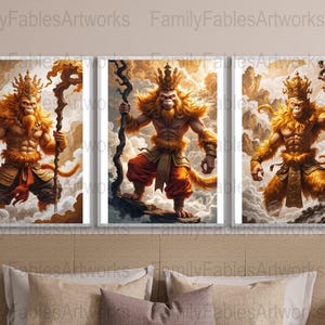 Mythical Monkey King Framed Poster, Large Fantasy Wall Art, Digital Chinese Mythology Decor, Sun Wukong Artwork Print