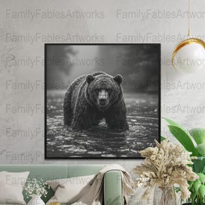 Grizzly Bear Black and White Photography Print: Wildlife Wall Art (Digital Download Available