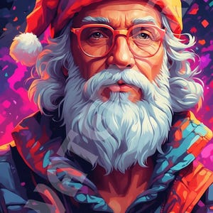 Pixel Art Santa Claus – Psychedelic Christmas PNG (Digital Download)