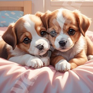 Cute Puppy Digital Art Print, Adorable Dog Nursery Wall Decor, Twin Puppies Art, Digital Pet Illustration, Kids Room Artwork