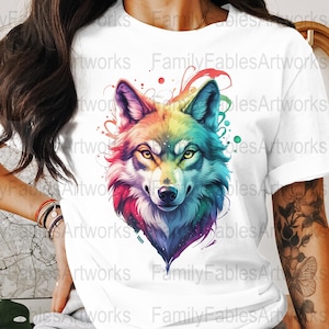 Wolf Art Print Digital Download, Rainbow Wolf Illustration, Vibrant Animal Artwork, Colorful Wolf Wall Art for Home Decor, Instant Download