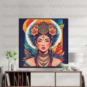 Lámina de arte bohemio, decoración de pared bohemia, ilustración de niña colorida, descarga digital, póster de arte hippie, obra de arte ecléctica, decoración vibrante para el hogar