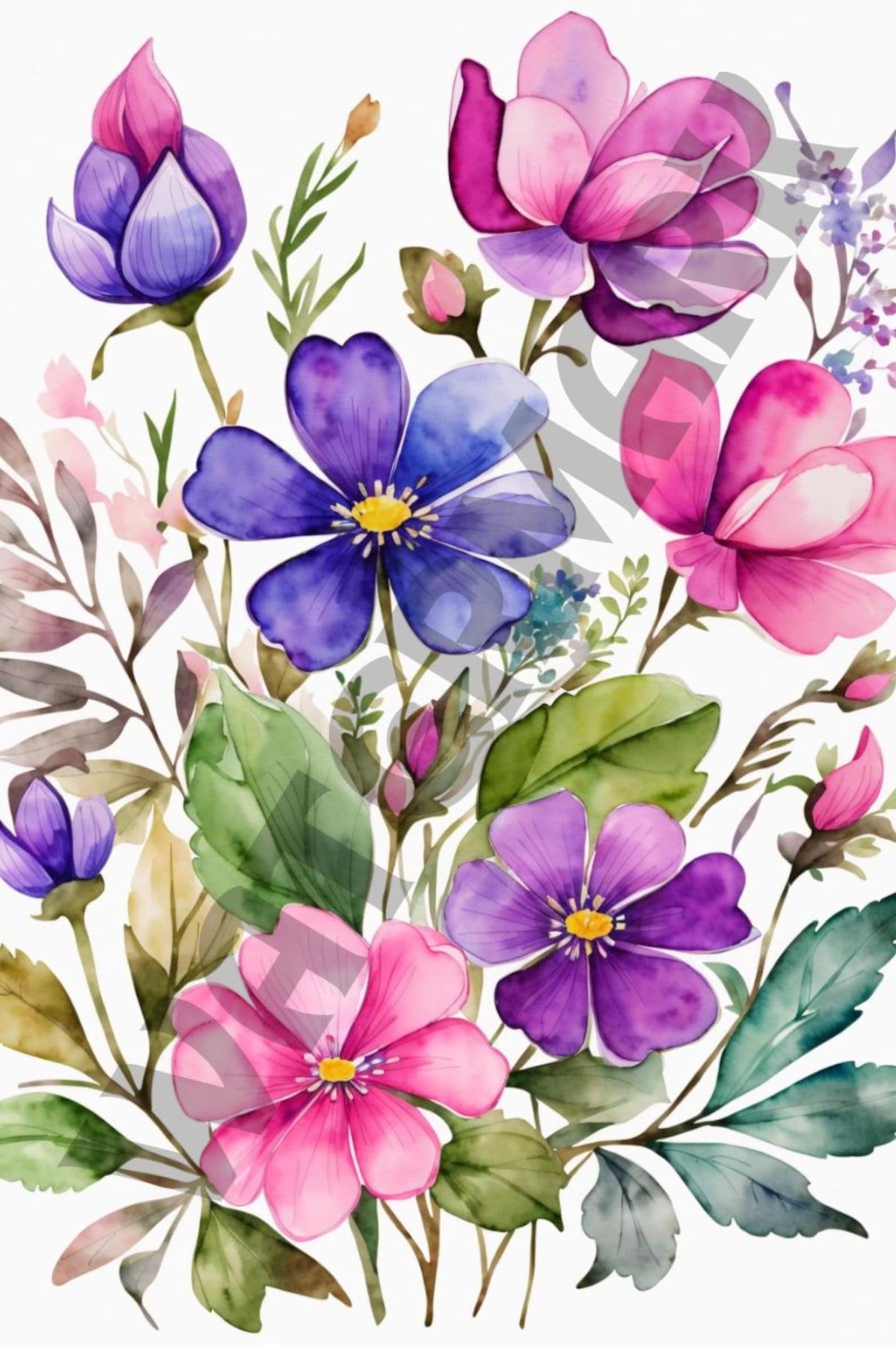 Floral Watercolor Art Print, Botanical Flower Wall Decor, Digital ...