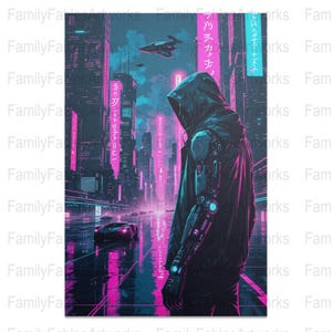 Cyberpunk Poster, Futuristic Neon Cityscape, Sci-Fi Art, Digital Download, High-Tech Urban Scene, Wall Art, Cyberpunk Aesthetic
