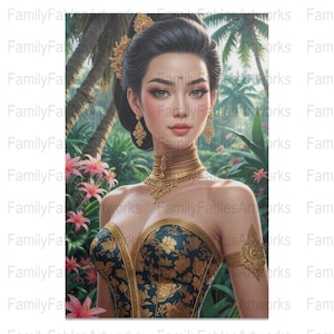 Cambodian Traditional Art, Khmer Painting Digital Download, Exotic Cambodian Art Print, Beautiful Khmer Woman Artwork, Tropical Background