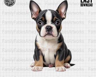 Boston Terrier Puppy PNG Clipart, Nursery Art (Digital Download