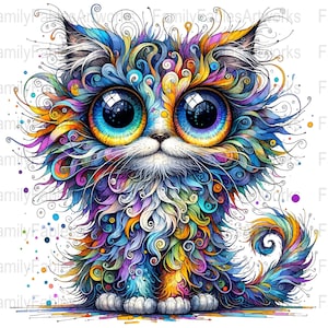 Clipart drôle de chat insolite, chat mignon, chats excentriques affamés, aquarelle imprimable, conceptions numériques de sublimation de chaton, maman de chat drôle Png