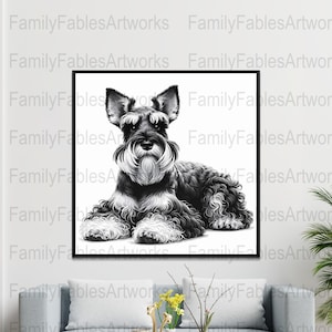 Schnauzer Dog Digital, Wall Art, Poster, T-Shirt, Dog Lover Gift, Pet Portrait, Black and White Art, Canine Art, Dog Breed Illustration