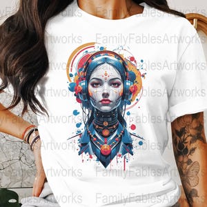 Futuristic cyborg art print, Sci-fi digital artwork, Robot woman illustration, AI themed wall decor, Modern futuristic poster