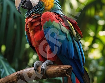 抽象的なコンゴウインコのアートプリント：熱帯のオウムの絵画