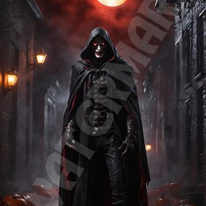 Menacing Vampire Art, Foggy Halloween Alley (PNG Digital Download)