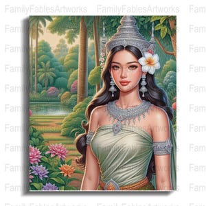 Cambodia Landscape Khmer Painting, Traditional Khmer Dress Art, Beautiful Khmer Traditional Clothing, Cambodia Cultural Art,