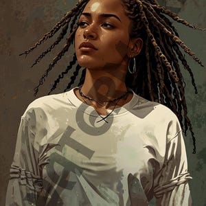 Impression d'art femme afro-américaine, puissante illustration de femme afrocentrique, téléchargement numérique d'art, art mural, décoration bohème