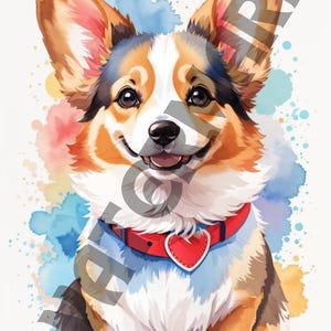 Watercolor Smiling Welsh Corgi Cartoon Face T-Shirt Design, Perfect Gift for Dog Lovers & Pet Enthusiasts