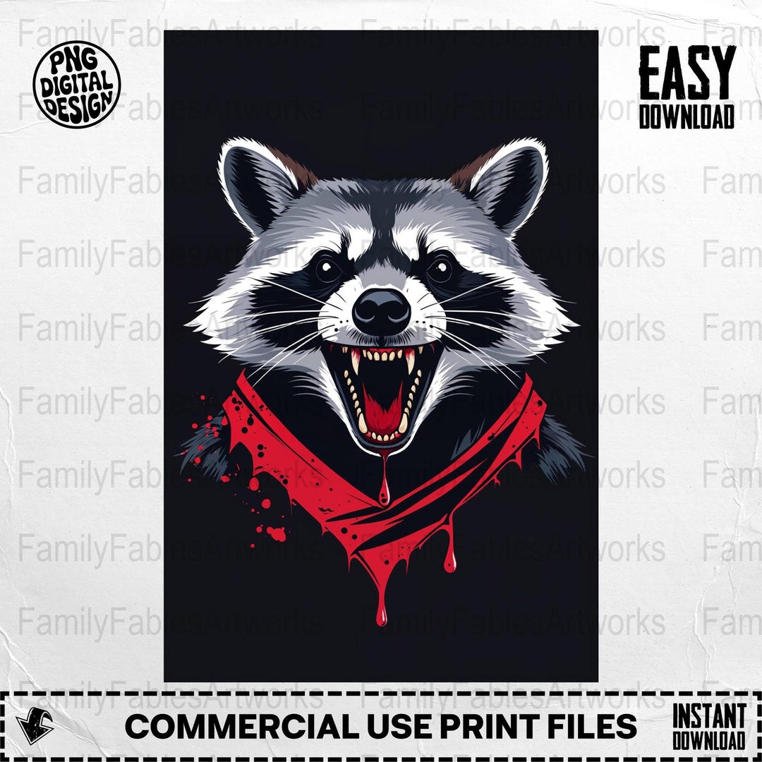 Angry Raccoon Graphic, Menacing Animal Illustration, Raccoon Art Print ...