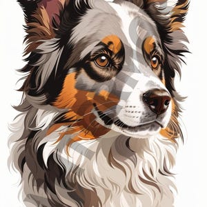 Australian Shepherd Digital Art Print, Dog Lover Gift, Digital Download Pet Portrait, Dog Wall Art Decor, Aussie Shepherd Art