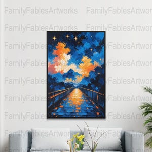 Stunning Mountain Night Sky Art Print, Digital Download Landscape Wall Decor, Starry Sky Digital Art, Colorful Night Sky Art