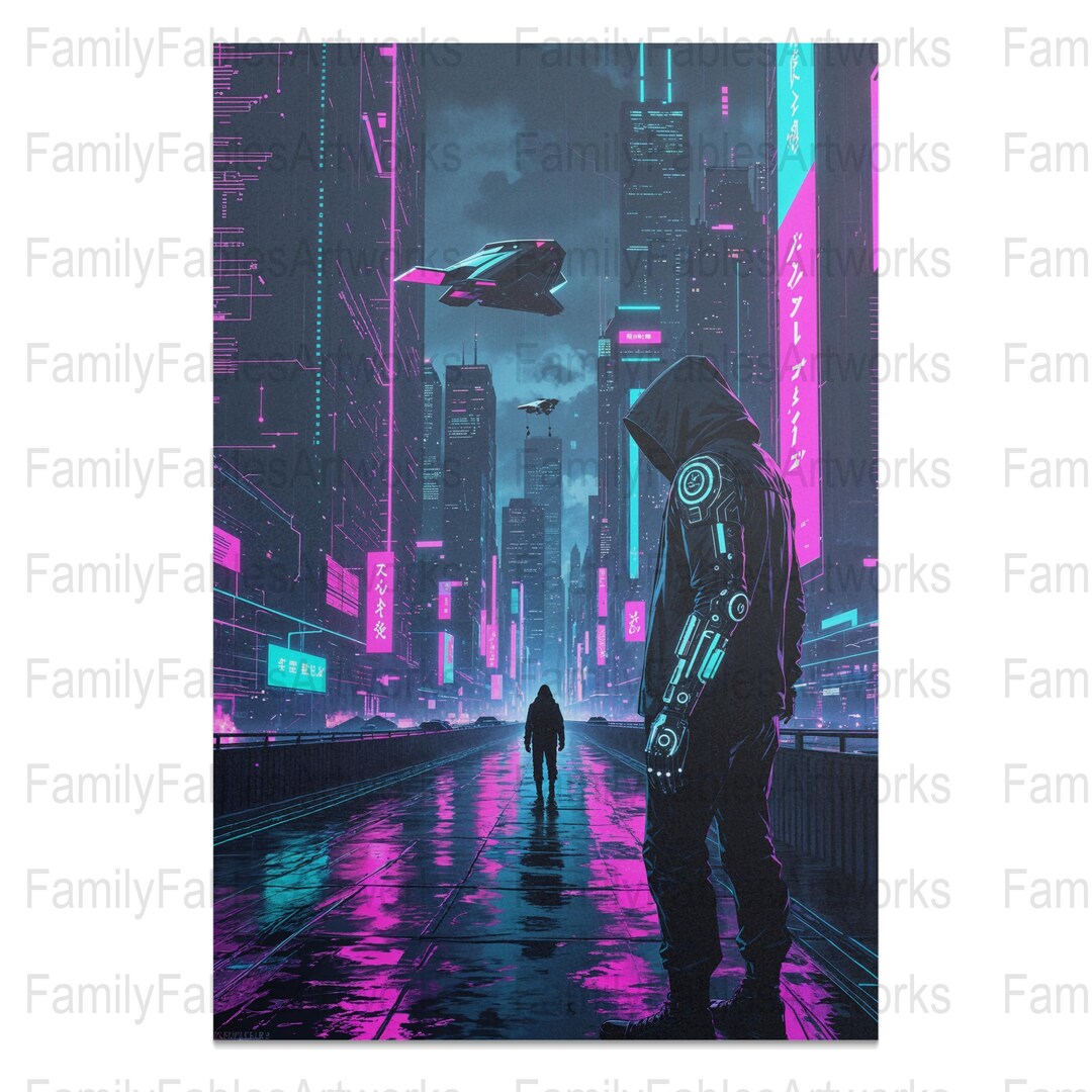 Cyberpunk Poster Digital Art Print, Futuristic Sci Fi Cityscape, Neon ...