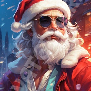 Comic Style Cool Santa Claus with Sunglasses, Festive Xmas Scene, Perfect Gift for Comic Fans & Holiday Enthusiasts