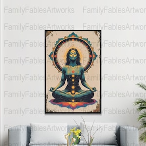 Mystical Meditation Art Print, Spiritual Yoga Wall Decor, Enlightenment Poster, Chakra Alignment Artwork, Digital Download