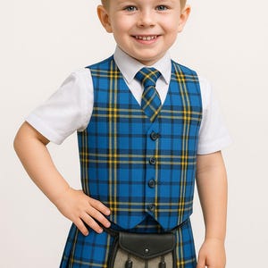Handmade Baby Scottish Tartan Wool kids kilt vest Tie outfit wedding dress for kids leather sporran outfit
