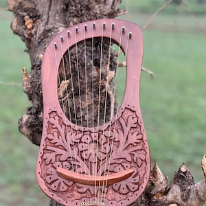 Arpa de lira de palisandro de 10 cuerdas New Flower / Instrumento musical de cuerdas de metal con funda, llave de afinación y cuerdas adicionales / Regalo para él / Lira celta