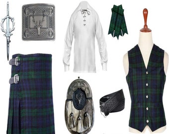 Traditional stage head Wedding Kilt Vest Outfit for Men's Highland Scottish 12 Pieces Kilt Set Available In 40+ Tartans