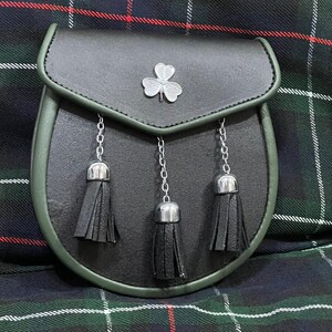 Scottish Handmade Irish Style Black Leather Kilt Sporran Highland Kilt Sporran With Chain and Belt Birthday Gift Christmas Gift