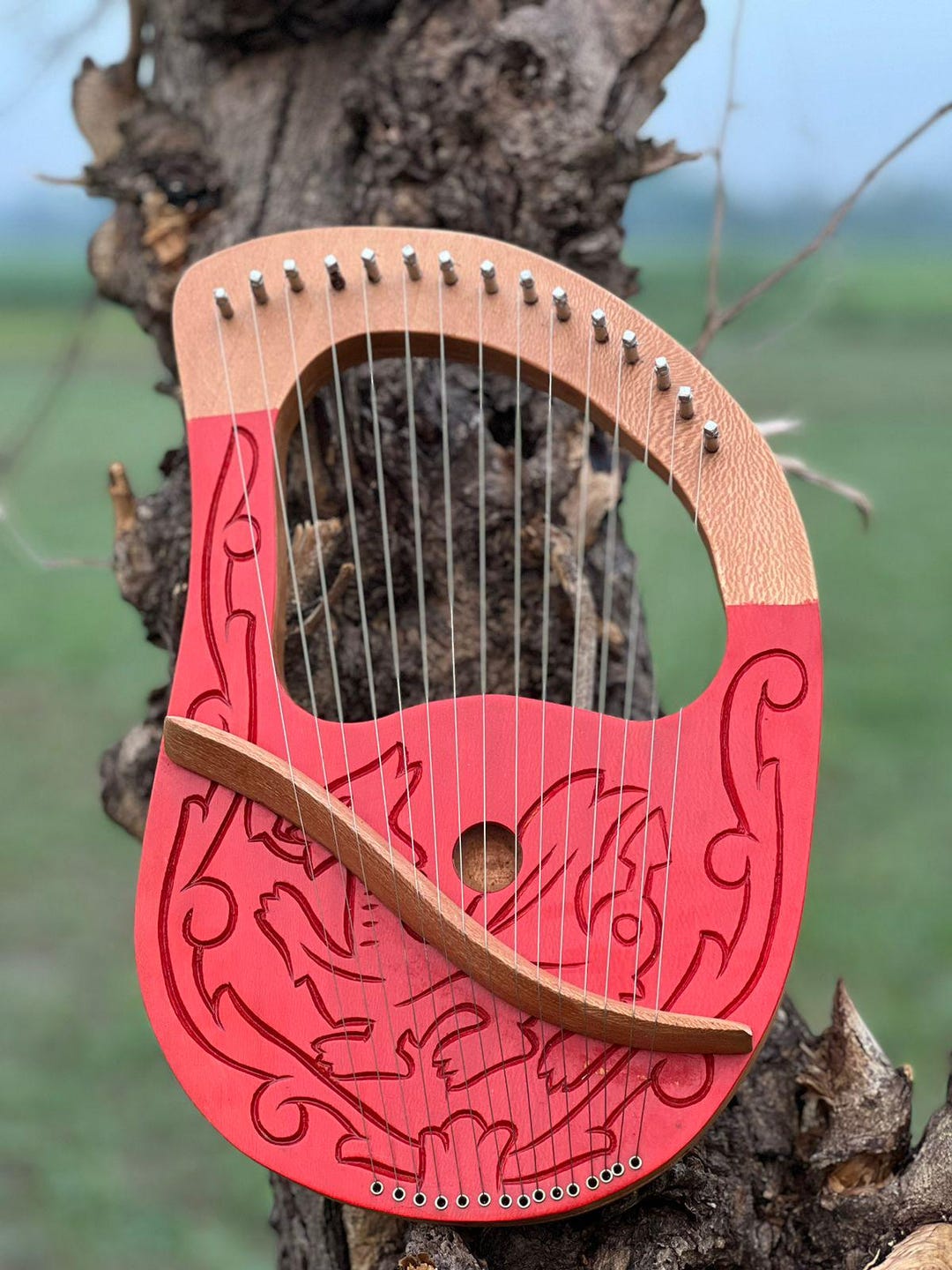 Dragon String Instrument Dragon Lyre Harp: 15-string Beachwood Instrument With Bag Tuning Key ...