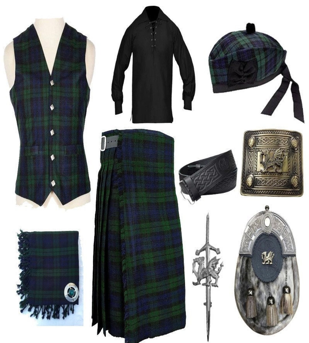 Cornamusa Scozzese Great Highland Watch Tartan Nero E Verde