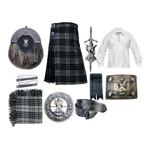 Conjunto de kilt escocés para hombre: conjunto de 11 piezas de kilt de boda estilo San Andrés