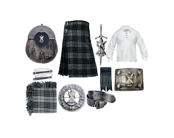 Szkocki męski kilt w kratę: 11-częściowy zestaw kiltów ślubnych w stylu św. Andrzeja
