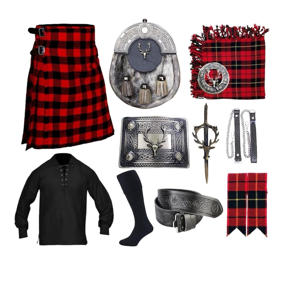 Kilt Accessories Sporran Scottish Kilt Belt Set 5-Piece Sporran With