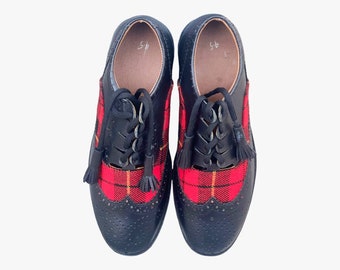 Men's Real Leather Highlander Scottish Tartan Kilt Shoes Scottish Wedding Dress Kilts Tartan shoes. Available in all Sizes. in 40+ Tartans.