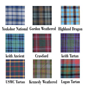 Puede incluir: Nueve patrones de tart&aacute;n diferentes, cada uno con una combinaci&oacute;n de colores y un dise&ntilde;o &uacute;nicos. Los tartanes est&aacute;n etiquetados con sus nombres: Youkshor National, Gordon Weathered, Highland Dragon, keith Ancient, Crawford, keith Tartan, USMC Tartan, Kennedy Weathered y Lugan Tartan.