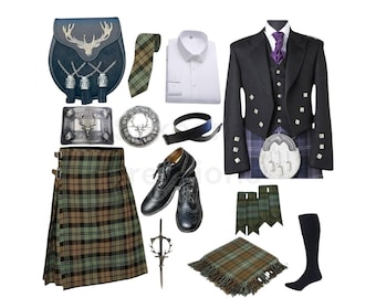 Ensemble kilt de mariage en tartan écossais Tête de cerf, chaussures brogues Ghillie, ensemble veste prince Charlie