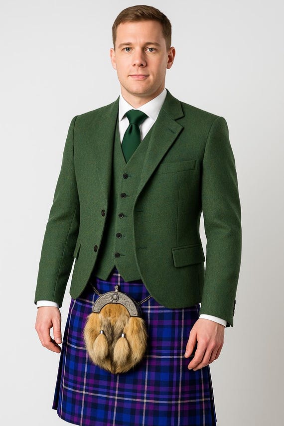 Ensemble Veste Et Gilet Prince Charlie Homme - Tenue Traditionnelle Écossaise Pour Mariage, Cérémonie - Taille Sur Mesure Possible