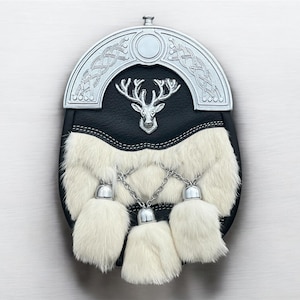 Scottish Handmade Stag Head Traditional 3 Tassel Fur Wedding kilt Sporran | Highland Dress Accessory