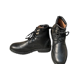 Zapatos Ghillie Brogue de cuero negro para hombre: botas escocesas hechas a mano