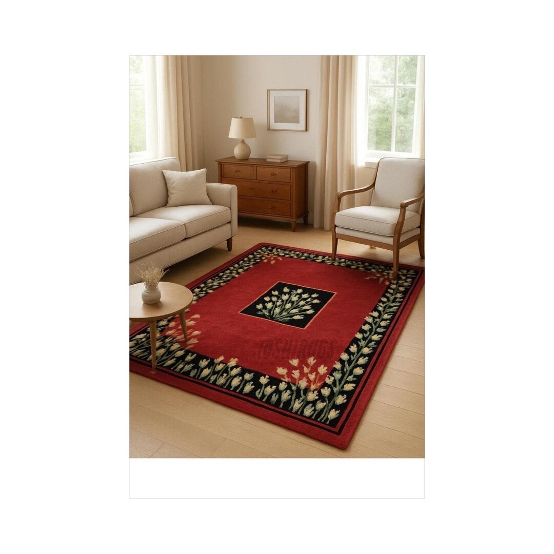 Floral Wool Area Rug | Hand-tufted, Modern Design - Etsy