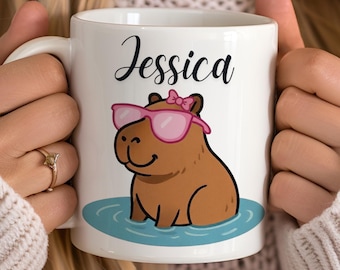 Taza personalizada de capibara, regalo divertido de capibara para ella, taza de café con nombre personalizado, amante de los capibaras, regalo para novia, mamá, hermana